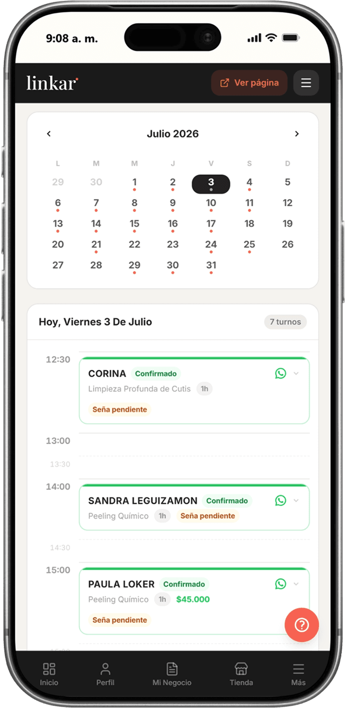 Calendario de reserva de turnos en Linkar